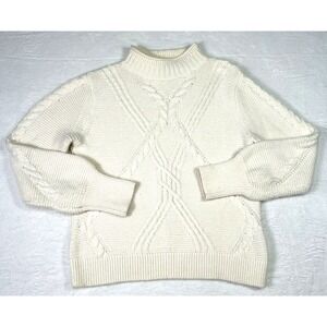 Banana Republic Cable Knit Sweater Womens Medium Fisherman Ivory Wool Blend